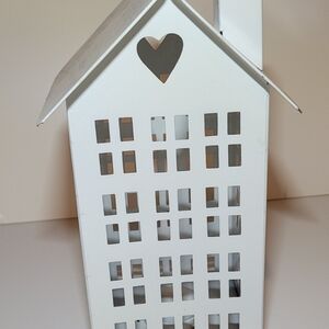 White Metal Lantern with Heart Cutout
